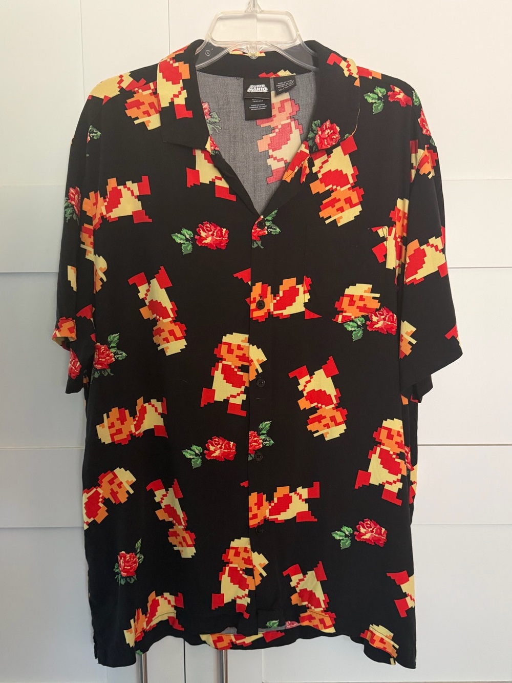Retro Mario Brothers Pixel Floral Button-Up Shirt Millennial 80 Vintage Cool Dad